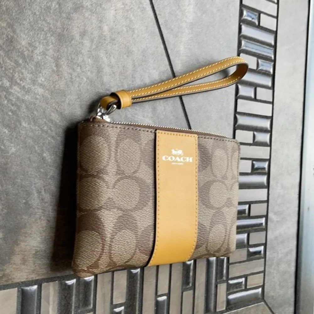 COACH Signature PVC Leather Corner Zip Wristlet